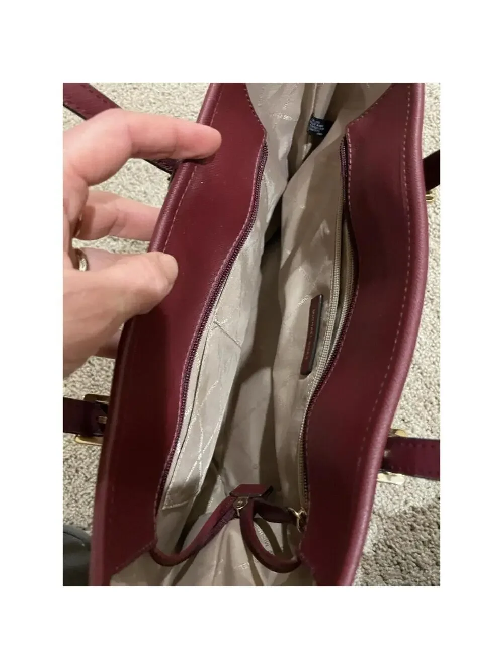 Michael Kors Large Tote Zipped Shoulder Bag Brown Leather Red Accents MK Logo
